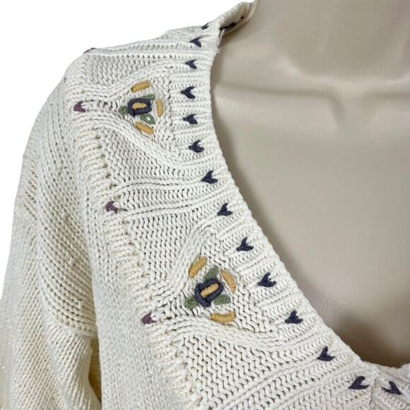 Van Heusen Womens Hand Embroidered Vintage Pointelle Chunky Knit Sweater sz S - Picture 5 of 16